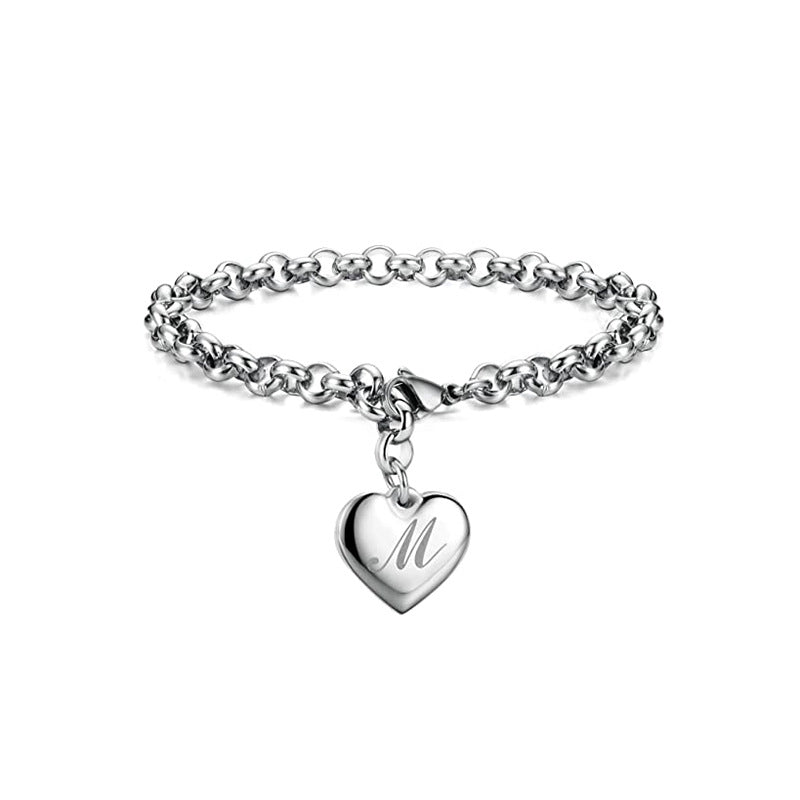Wholesale Alphabet Pendant Stainless Steel Heart Bracelet